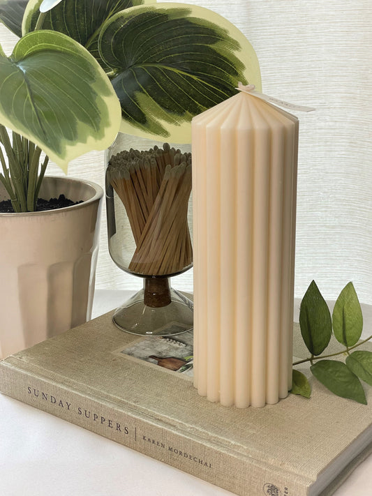 Large Ribbed Pillar Candle